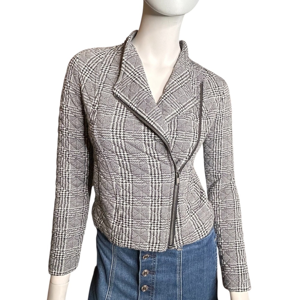 NWT Banana Republic Factory Petite XXS Moto Jacket Black Plaid